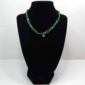 Seed Beaded Choker Collar Pendant Necklace Silver Crown Accent Stretch Jewelry